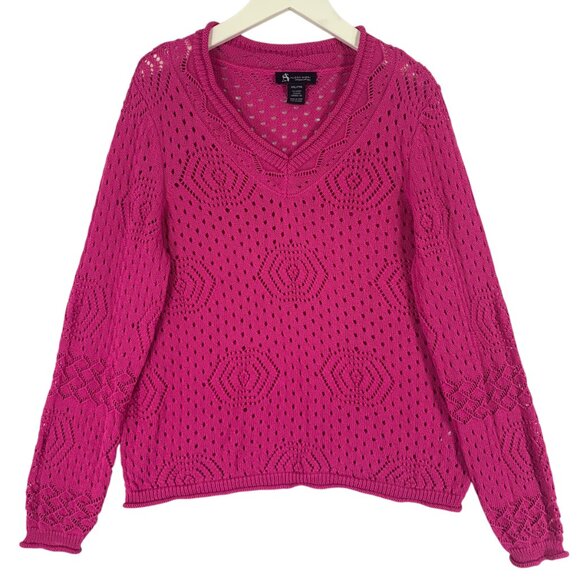 Allison Sheri soft knit sweater top v-neck col Fuschia size xxl - Picture 3 of 12